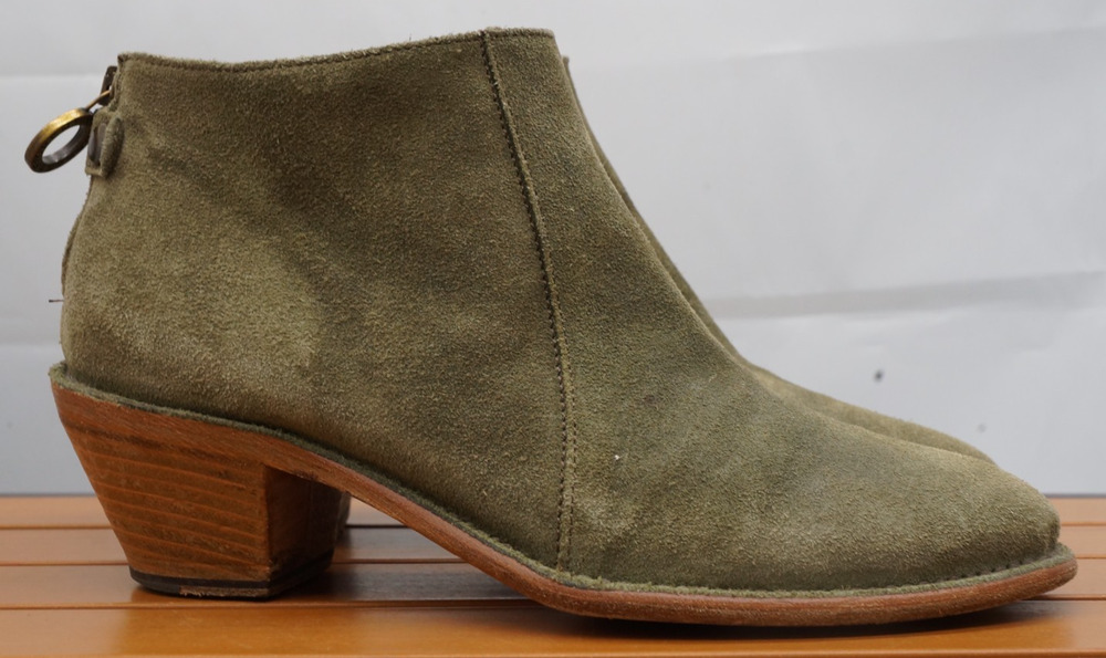 Fiorentini & Baker Olive Green Oiled Suede Booties Back Zipper Italy Size 37